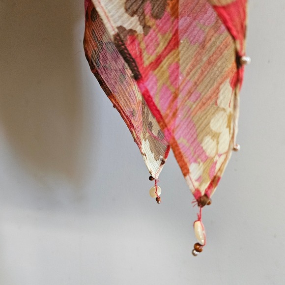 Sigrid Olsen 100% Silk Beaded Pink & Brown Floral Poncho Unsized Boho Gypsy - Picture 4 of 7